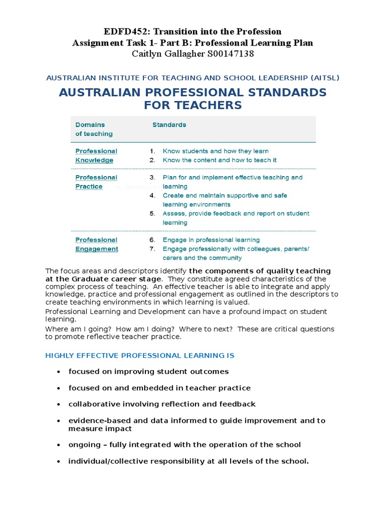 professional learning plan Educational Assessment Teachers