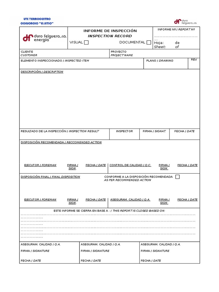 Informe de Inspección Visual y Documental | PDF
