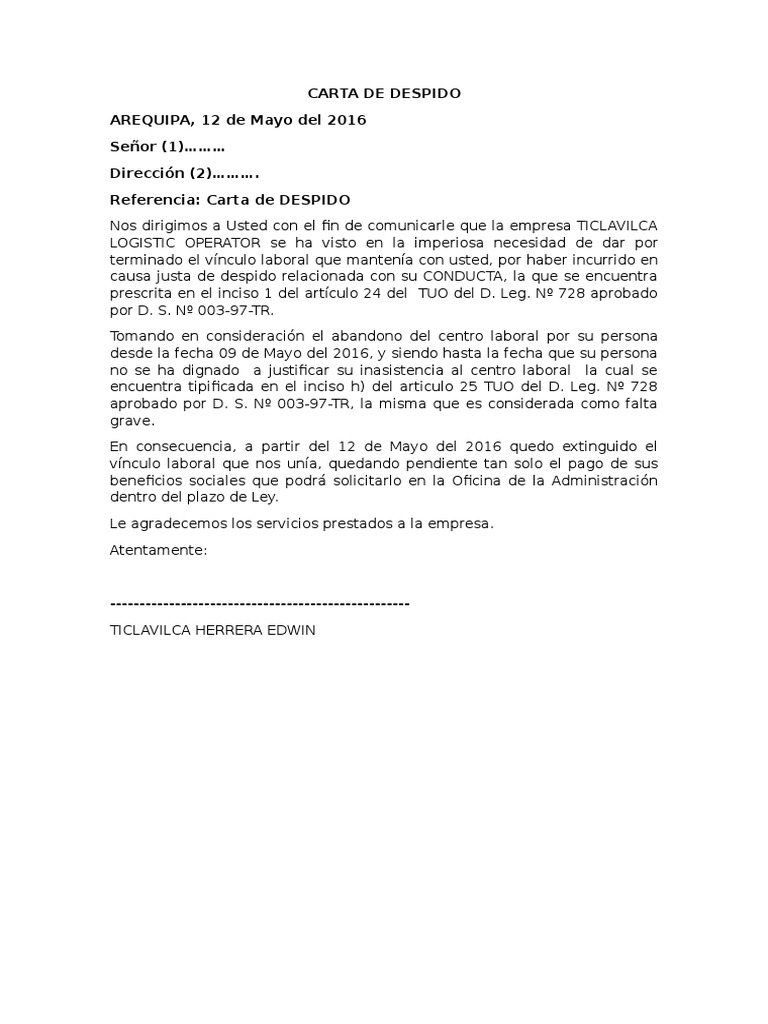 Carta De Despido Voluntario Ejemplo Soalan Ba Images and Photos finder