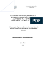 2012 Monrroy Desempeño Docente y Rendimiento Académico en Matemática de Los Alumnos de Una Institución Educativa de Ventanilla Callao