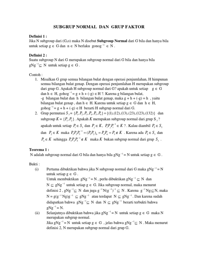 Subgrup Normal Dan Grup Faktor