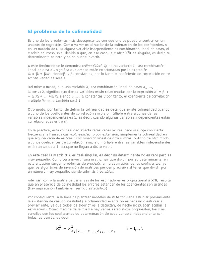 El Problema de La Colinealidad | PDF | Valores propios y vectores ...