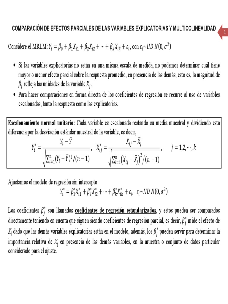 Comparación de Efectosparciales de Las Variables Explicatorias y ...