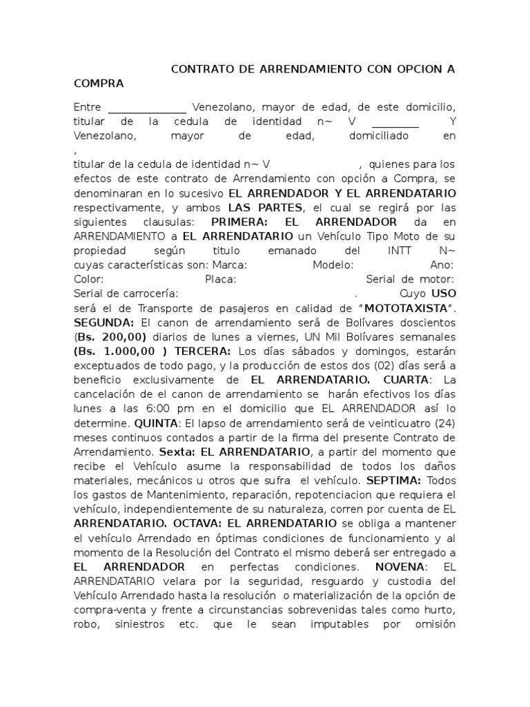 Contrato Alquiler de Motos Alquiler Gobierno