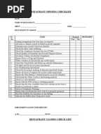 english manual for waiters Restaurant Checklist Closing & Opening