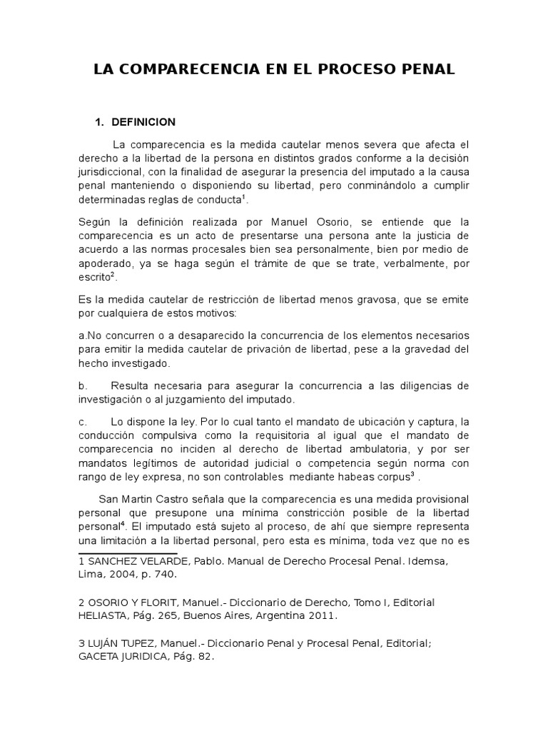 La Comparecencia en El Proceso Penal: 1. Definicion | PDF | Ley ...