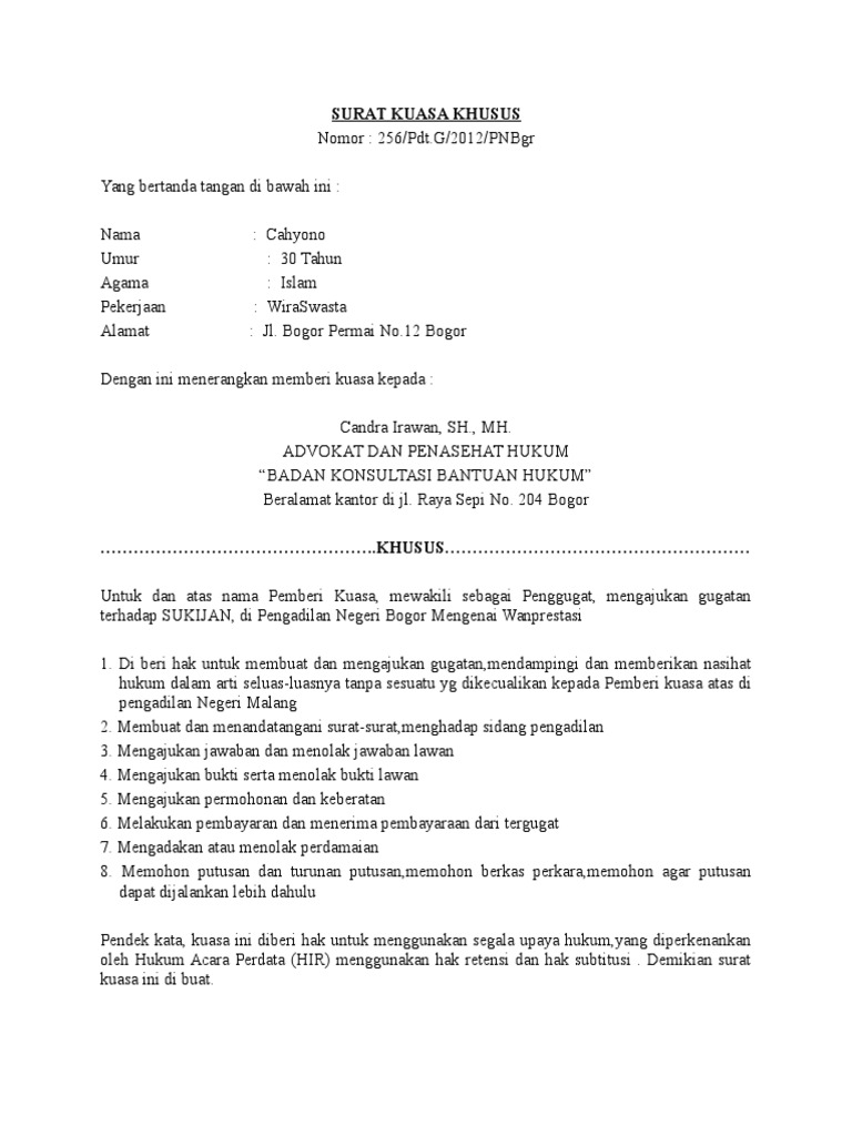 Surat Kuasa Khusus Pdf