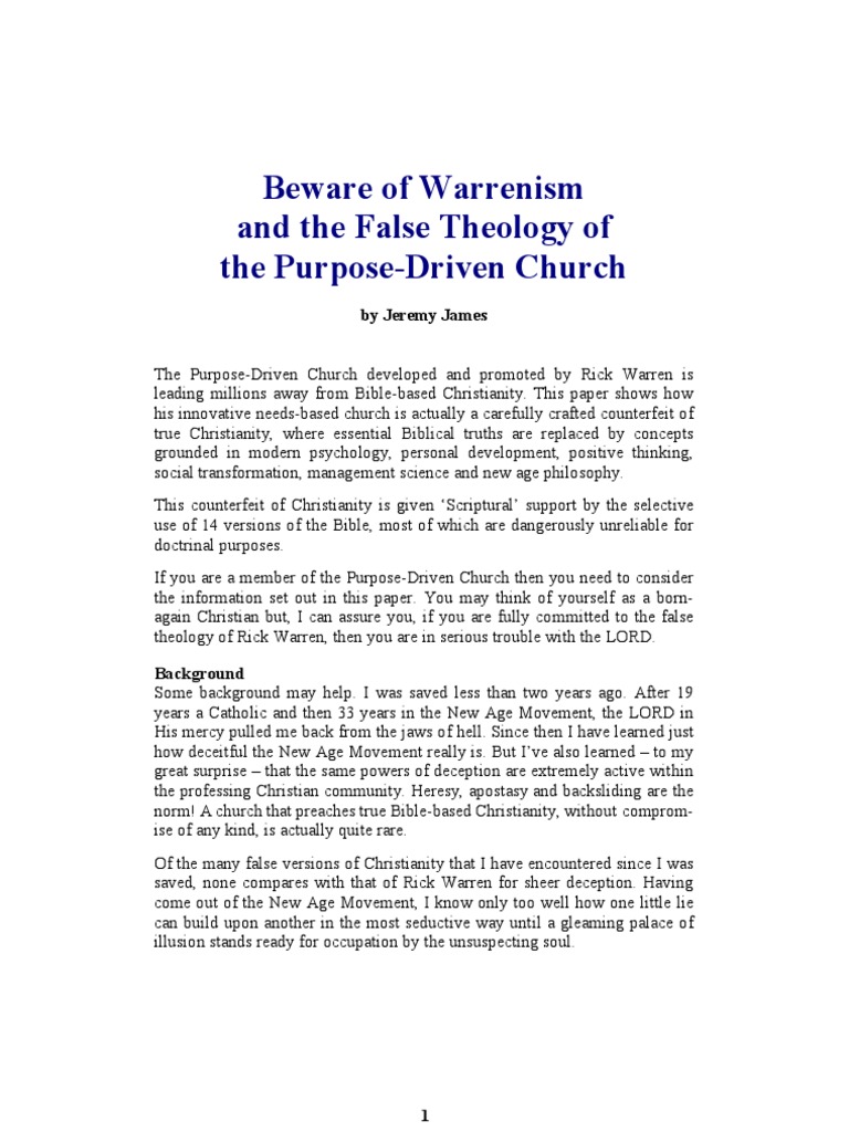 Beware of Warrenism and The False Theology of The Purpose Driven Church