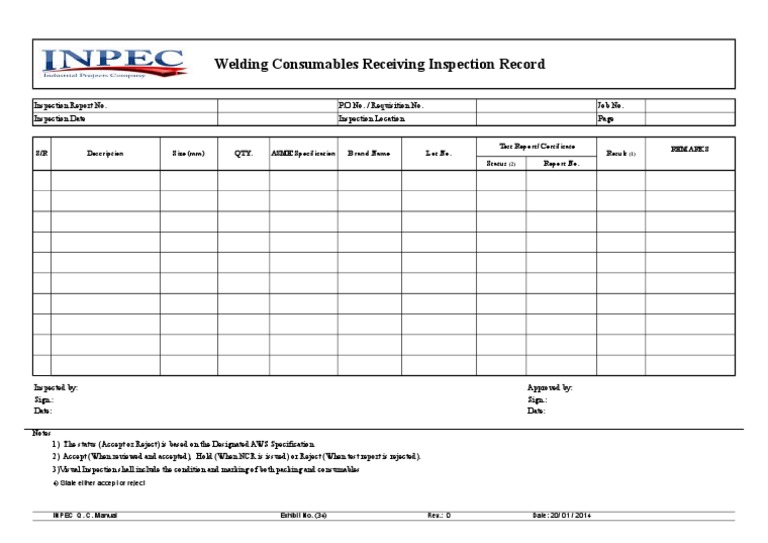 Exhibit No.34 Welding Consumables Receiving Inspection Record PDF