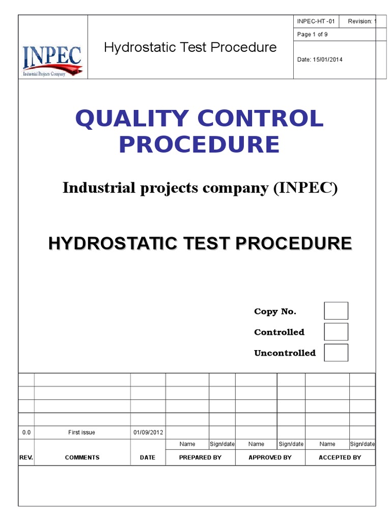 Hydrostatic Test Procedure Gases Engineering