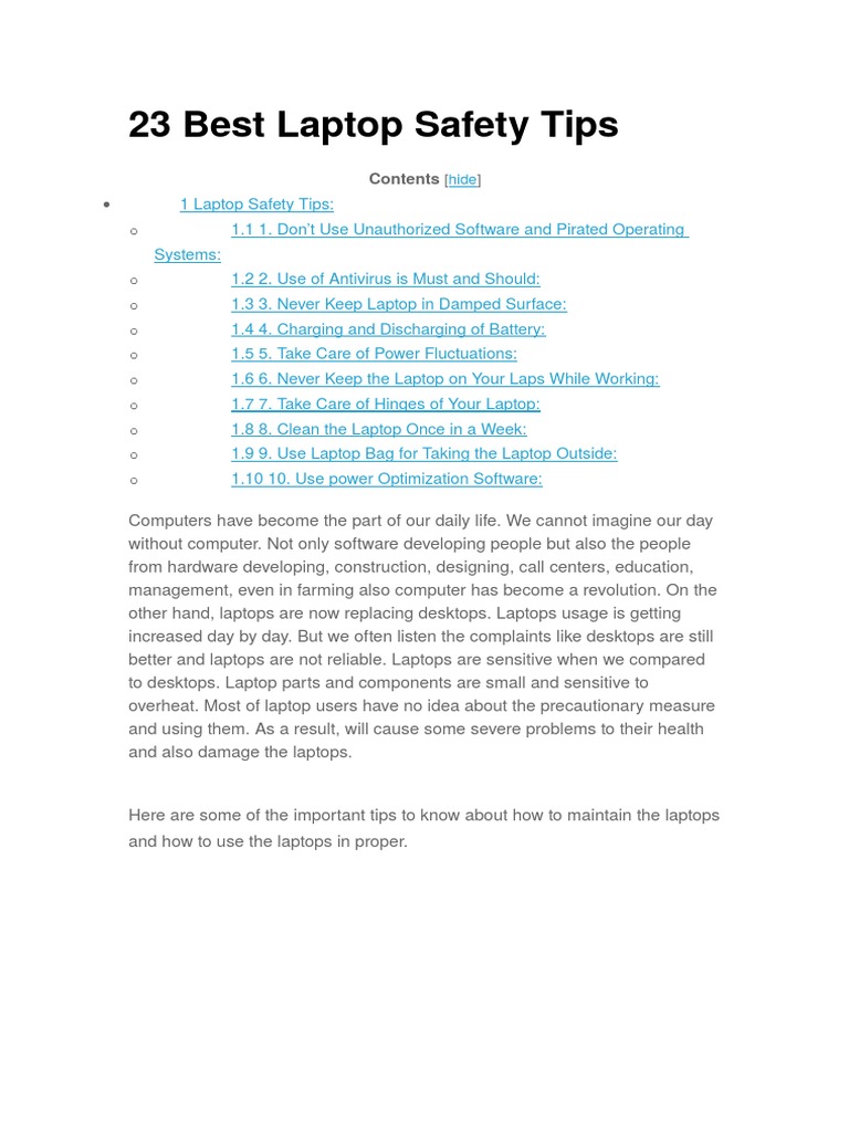 23 Best Laptop Safety Tips PDF Laptop Computer Virus