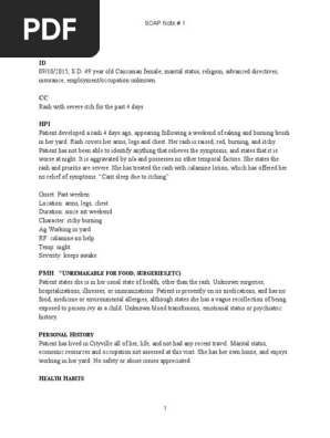 Soap Note 1 Dominguez 2015 Revised Pdf Dermatitis Thorax