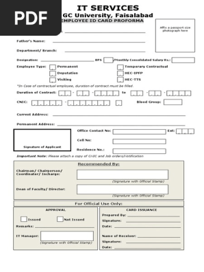 ID Card Proforma for Employees