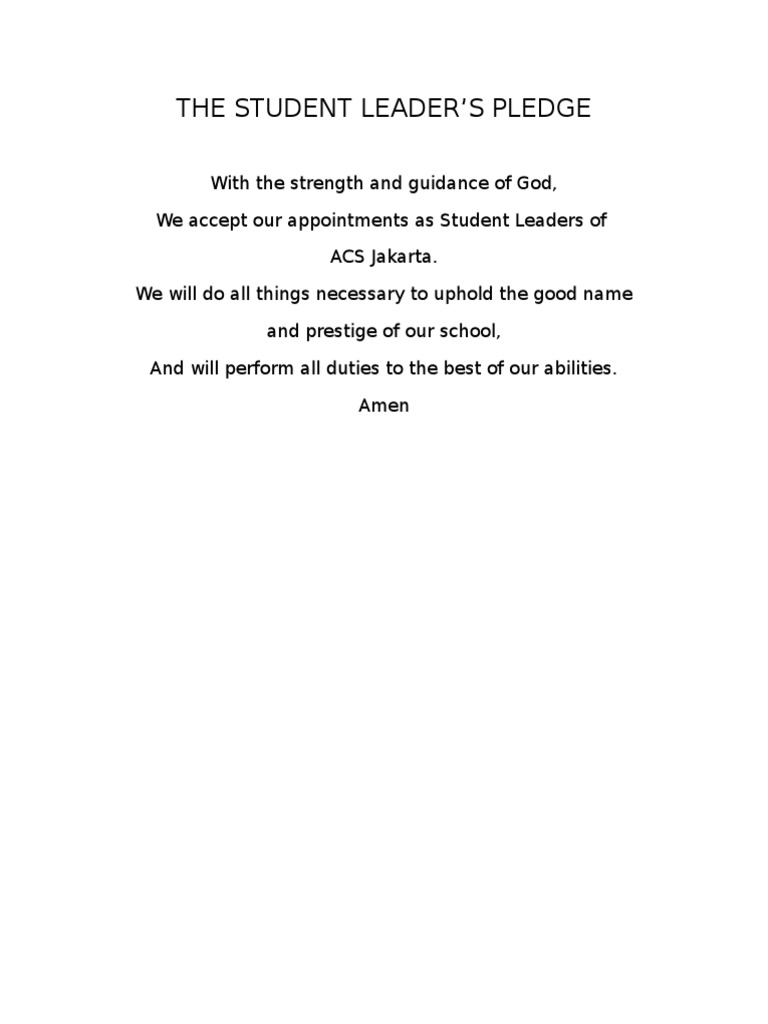 Student Leader's Pledge at ACS Jakarta | PDF