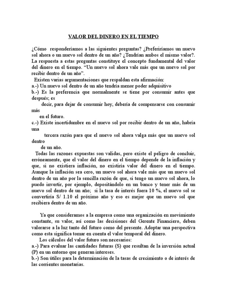 Valor Del Dinero en El Tiempo 1720 | PDF | Valor presente neto | Tasa ...