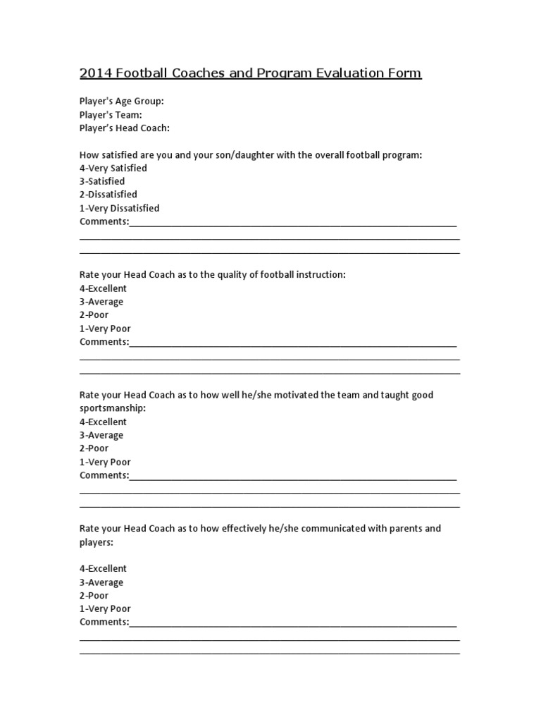 2014 Football Program Evaluation Form | PDF | Sports & Recreation