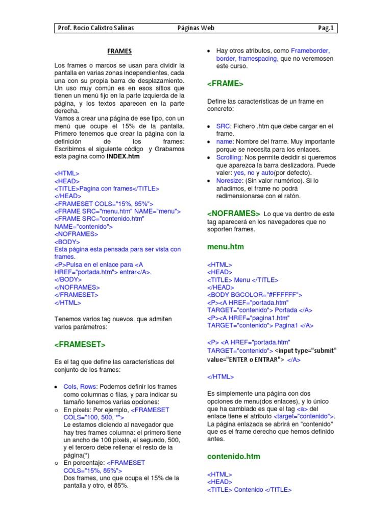 Uso de Frames en HTML HTML Informática