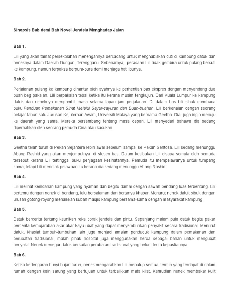 Sinopsis Bab Demi Bab Novel Jendela Menghadap Jalan Pdf