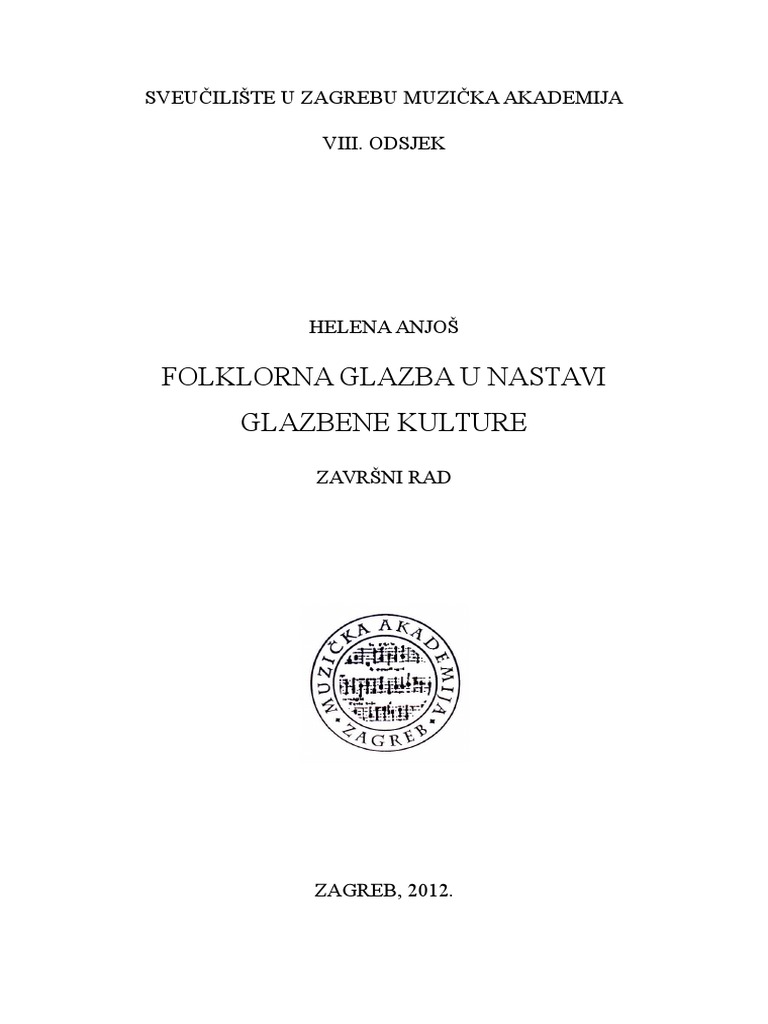 Folklorna Glazba U Nastavi Glazbene Kulture | PDF