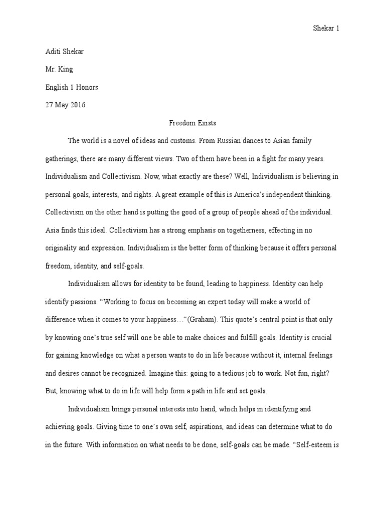 argumentative essay | Individualism | Self Esteem