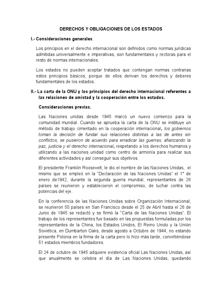 Derechos y Obligaciones de Los Estados | PDF | Naciones Unidas ...