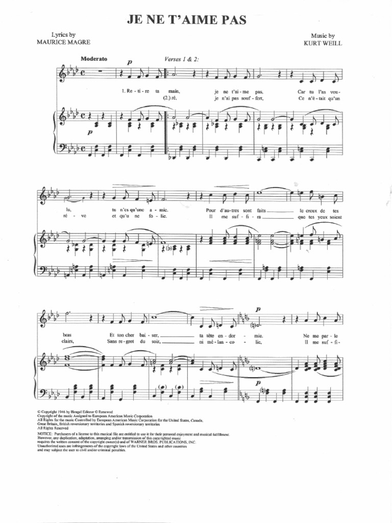 Je Ne T Aime Pas Kurt Weill Theatre Divertissement General