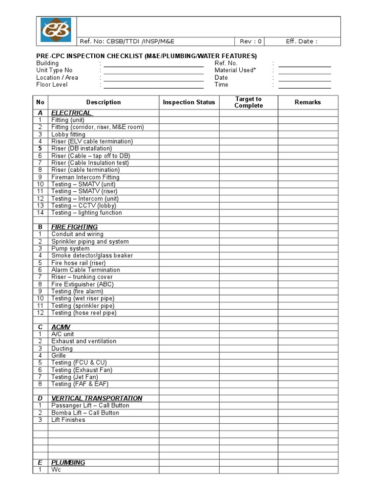 MEP PreCPC Checklist