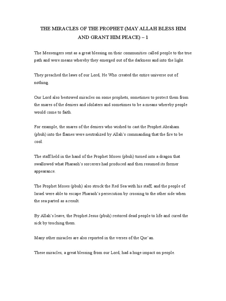 The Miracles of Our Prophet (SAAS) (PBUH) - 1. English | PDF | Muhammad ...