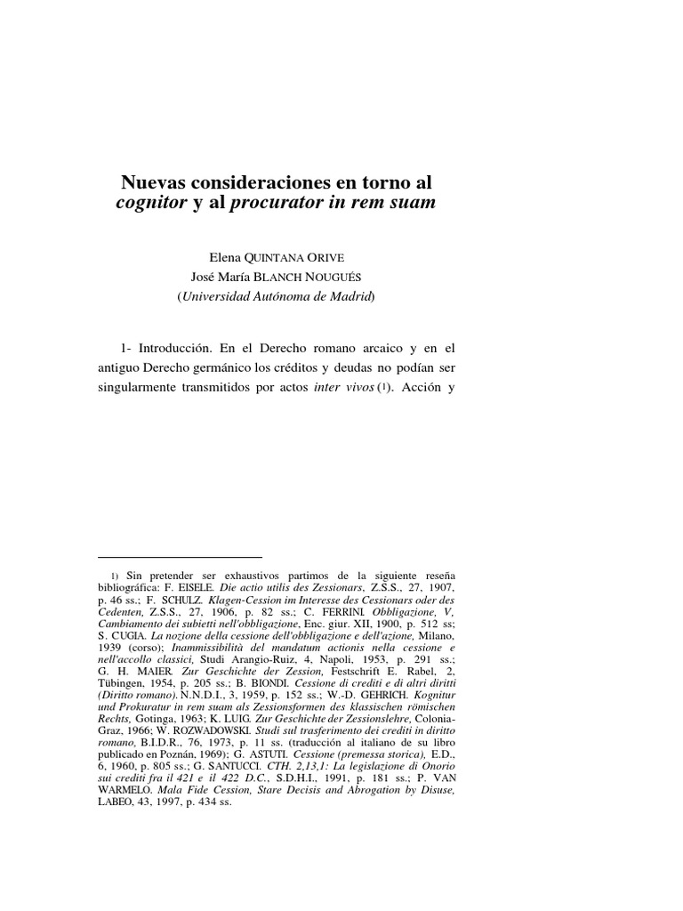Cognitor y Procurator in Rem Suam PDF Pagos Ley procesal