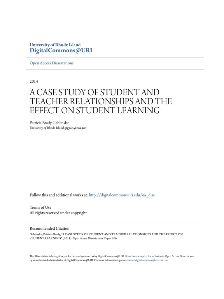A Case Study of Student and Teacher Relationships and The Effect | PDF ...