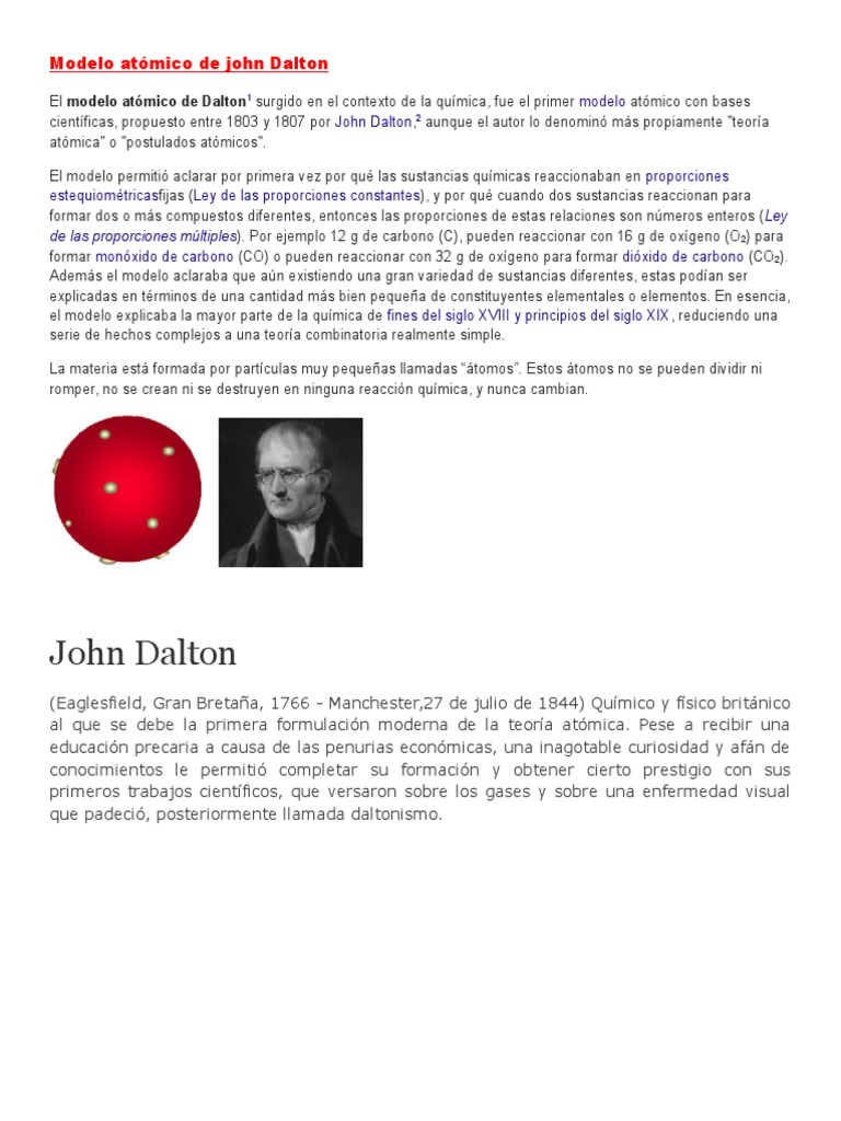 Modelo atómico de John Dalton | PDF | Átomos | Química