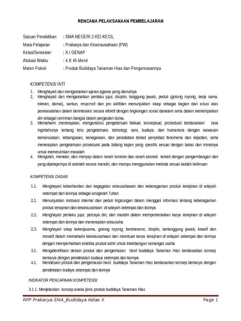 Rpp Budi Daya Tanaman Hias Kls X Sma Pertemuan 3