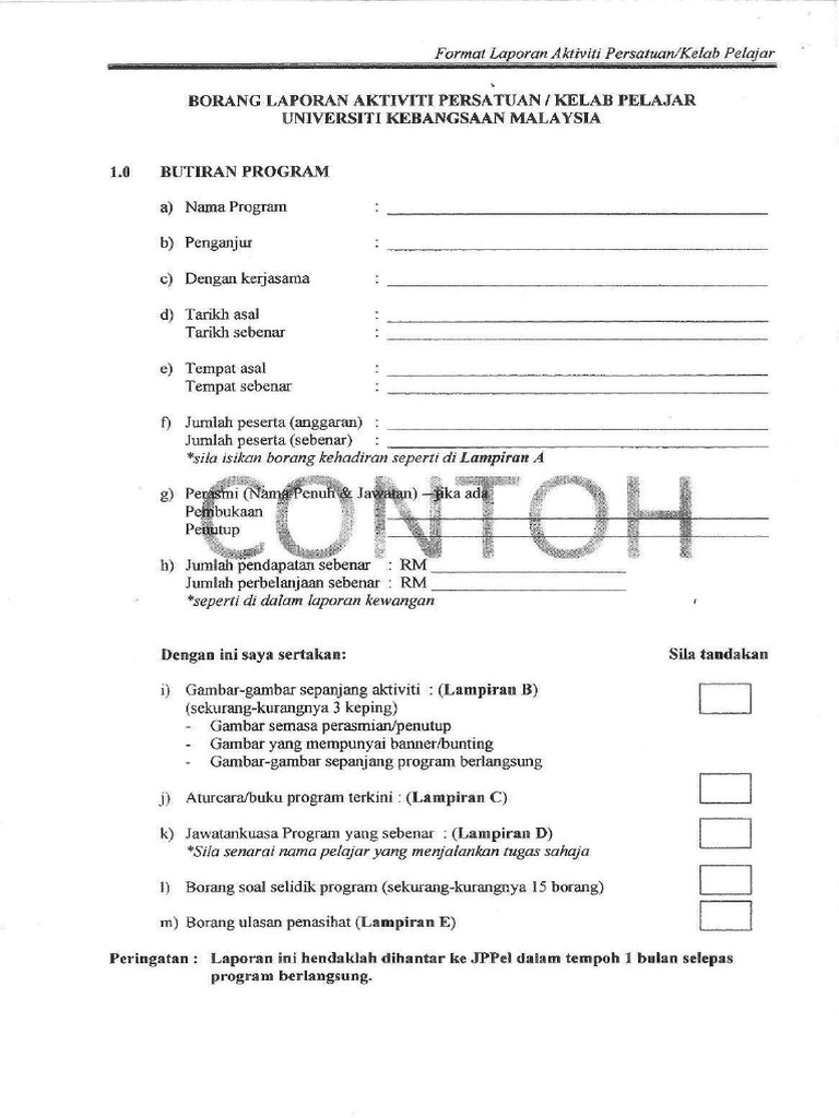 Contoh Format Laporan Aktiviti Persatuan