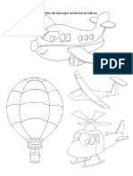 Color The Airplane, The Glider, The Helicopter and The Hot Air Balloon