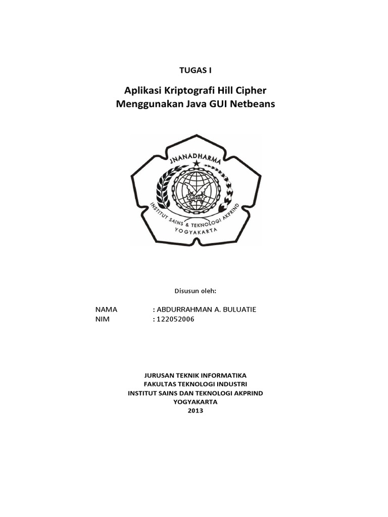 Aplikasi Kriptografi Hill Cipher Menggunakan Java GUI Netbeans | PDF