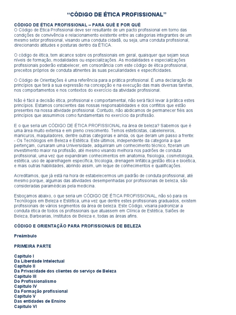 Código de Ética Profissional | PDF | Companhia limitada | Esterilização ...