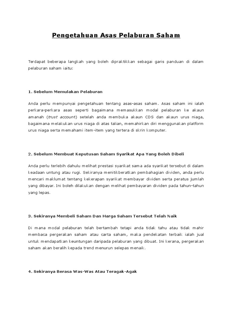 Pengetahuan Asas Pelaburan Saham Pdf