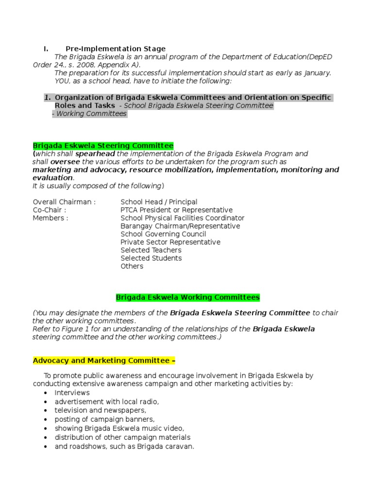 Brigada Eskwela 2023 Committee Guide | PDF | Volunteering | Committee