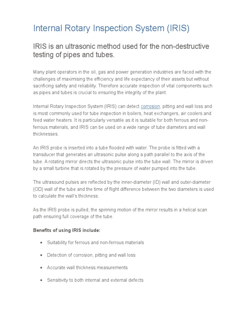 IRIS: Advanced Tube Inspection Method | PDF | Ultrasound | Building ...