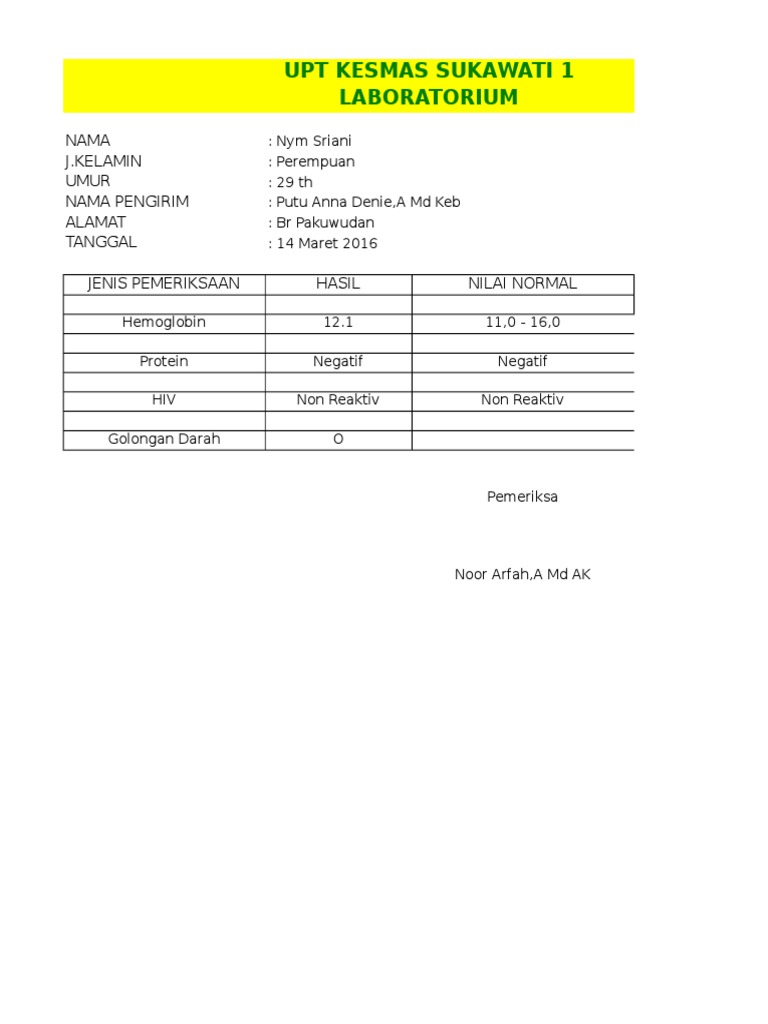 Form Hasil Pemeriksaan Laboratorium