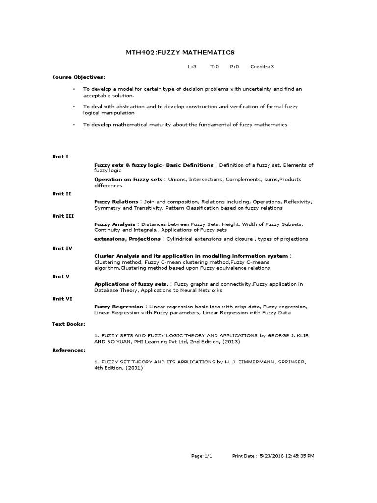 Fuzzy Mathematics Course Overview | PDF