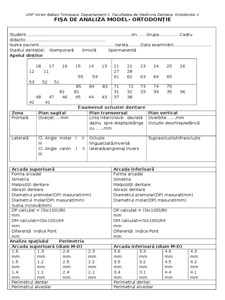 Fisa Model Ortodontie | PDF