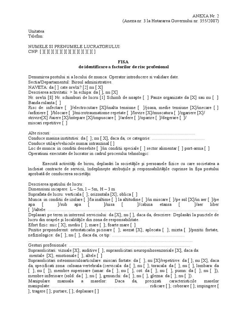 Fisa Risc Operator Calculator | PDF