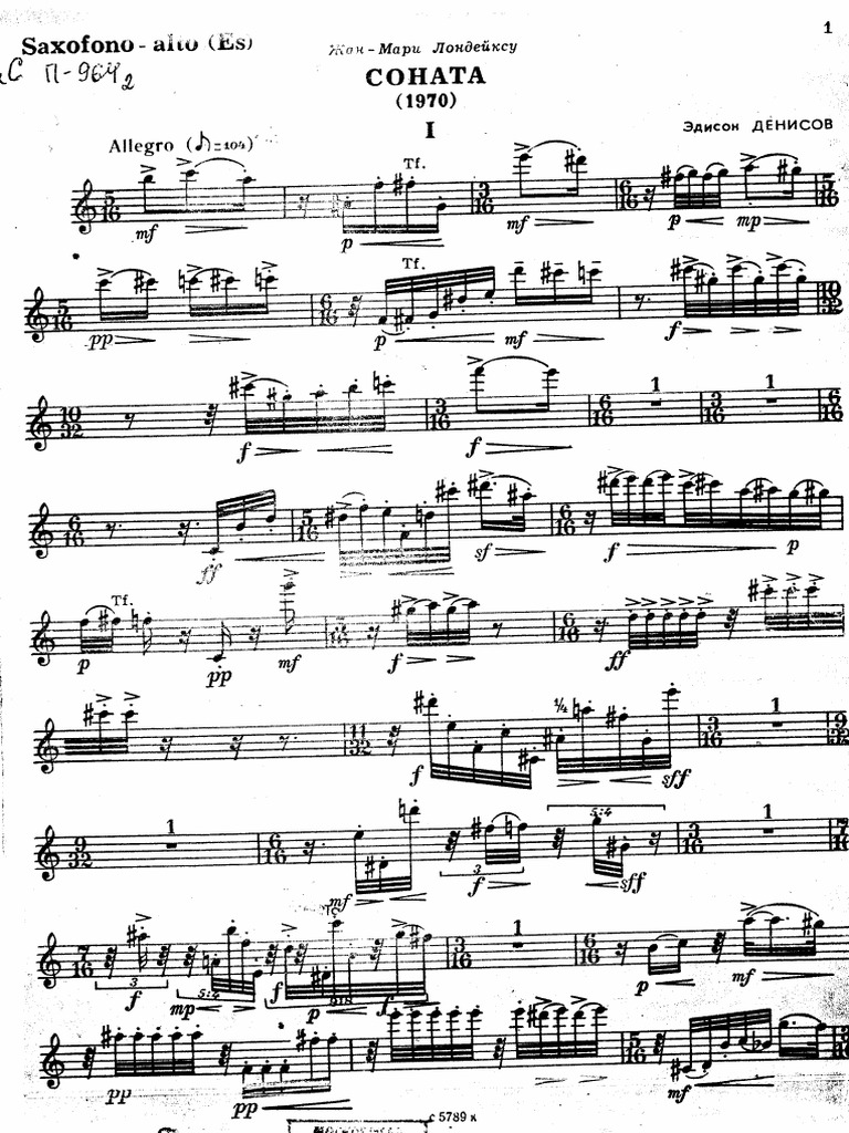 Denisov Sonata For Alto Saxophone and Piano Sax | PDF