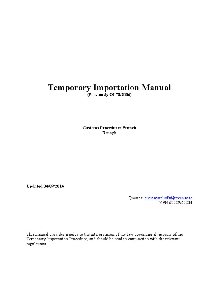 Guide to Temporary Import Procedures | PDF | Customs | Tax Exemption