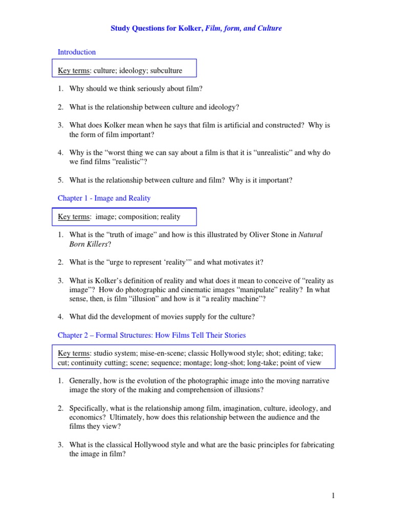 Study Questions For Kolker, Film, Form, and Culture Born Killers