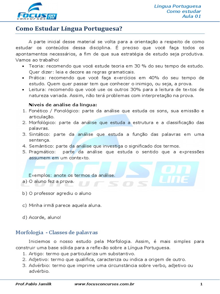 Orientações para Estudo de Português | PDF | Pronome | Sintaxe