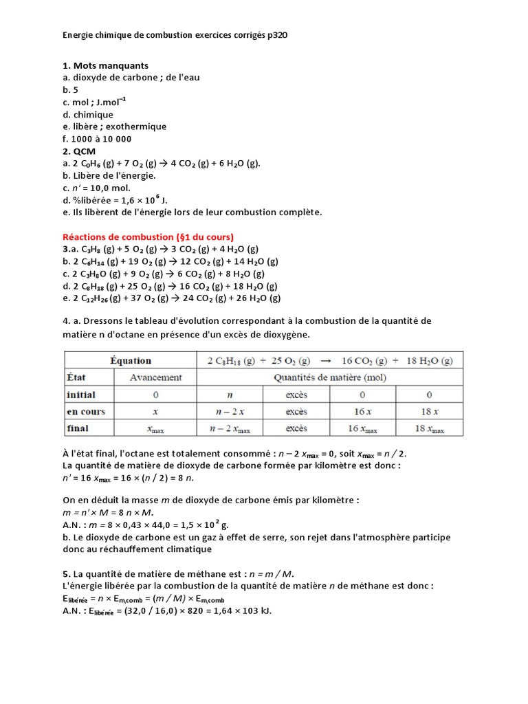 Exercices corrigés sur la combustion | PDF | La combustion | Dioxyde de ...