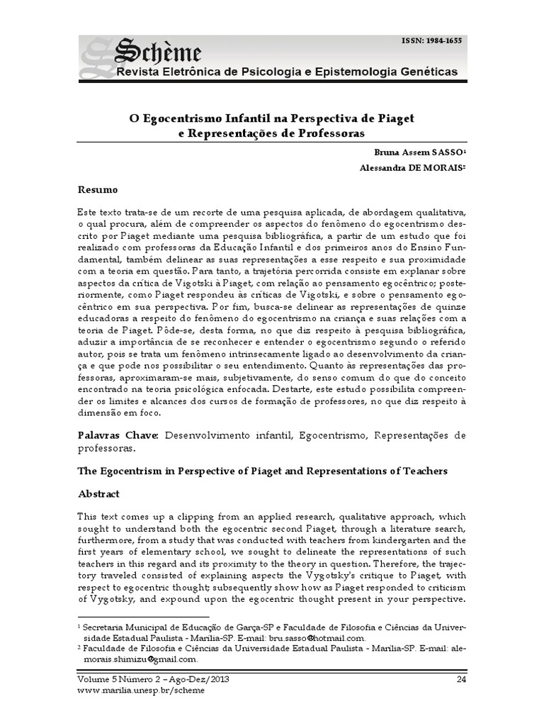 Egocentrismo Infantil segundo Piaget | PDF | Pensamento | Sociologia