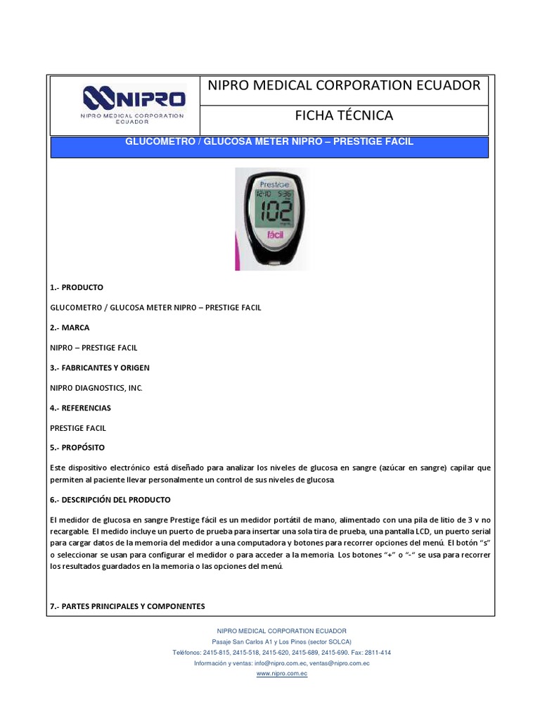 Glucometro Nipro Prestige Fácil: Especificaciones | PDF | Batería ...